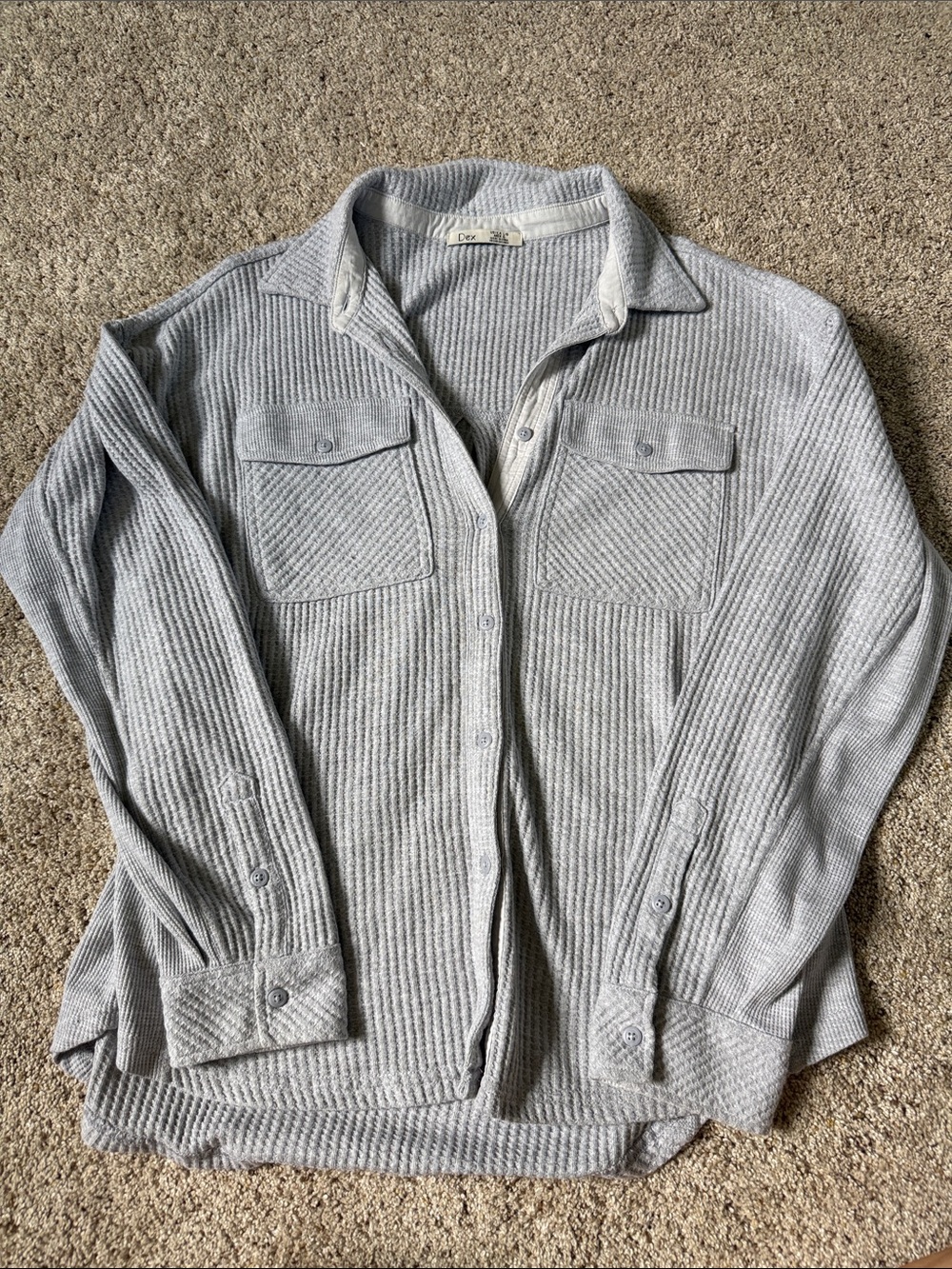 Dex Light Gray Ribbed Button-Down Shirt